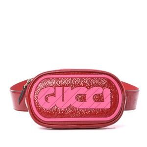 GUCCI Patent Rubber Game Patch Logo Belt Bag 85 34 Hibiscus Red